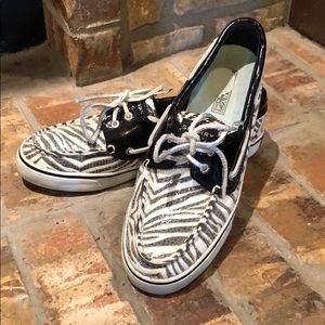 Sperry Sequin Black White Zebra Top Sider Sz 7.5